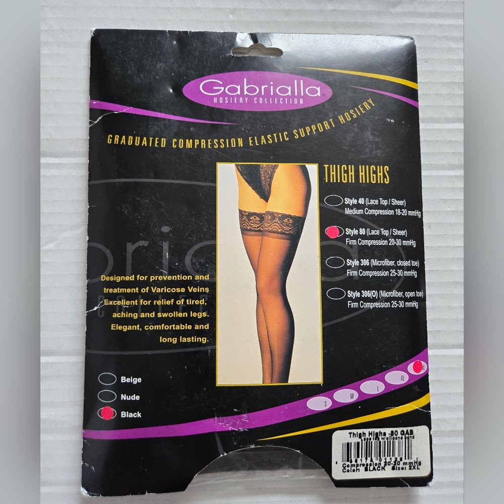 Gabrialla Hosiery Collection Thigh Highs - Size 2XL - Black - Style 80